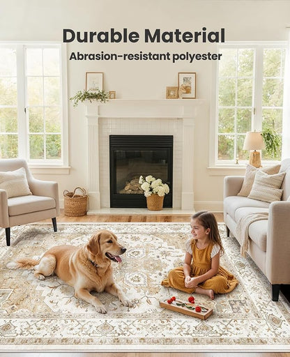 AMADA HOMEFURNISHING 5x7 Area Rugs, Washable Living Room Rug Low-Profile with Non-Slip Backing & Durable Edge Binding, Vintage 5x7 Rugs for Living Room, Bedroom, Dinning Room