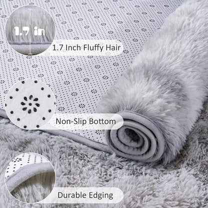 Chicrug Cute Fluffy Area Rug for Girls Bedroom, 2x6 Feet Fluffy Kids Rug for Room Decor, Shag Soft Dorm Playroom Rug, Bedside Rugs for Baby Nursery Room, Grey