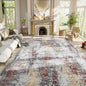 Living Room Rug 9x11 Beige Area Rugs Machine Washable Abstract Boho Large Rug Non-Slip Non-Shedding Faux Wool Indoor Vintage Carpet for Bedroom, Classroom, Dining Room, Kids Playroom