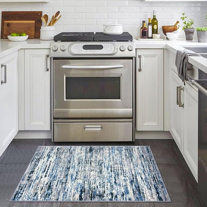 Lansny Modern Abstract Entryway Rug Indoor 2x3 Washable Rug Non-Slip Soft Small Area Rug Grey Blue White Kitchen Mats Thin Print Faux Wool Floor Carpet Throw Rugs for Entrance Bedroom Home Decor
