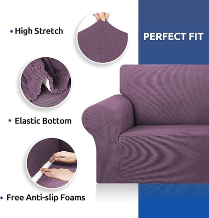 KEKUOU Stretch Oversized Sofa Slipcover 1 Piece Couch Sofa Cover (94"-110") Furniture Protector 4 Seater Sofa with Elastic Bottom for Kids,Pet.Jacquard Checked Pattern Fabric(X Large,Dark Purple)