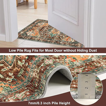 Yamaziot Washable Runner Rug, 2x8 Non-Slip Boho Vintage Hallway Rug Runner with Rubber Backing, Stain Resistant & Low Pile Faux Wool Distressed Carpet Runner for Bedroom, Kitchen, Laundry, Entrance