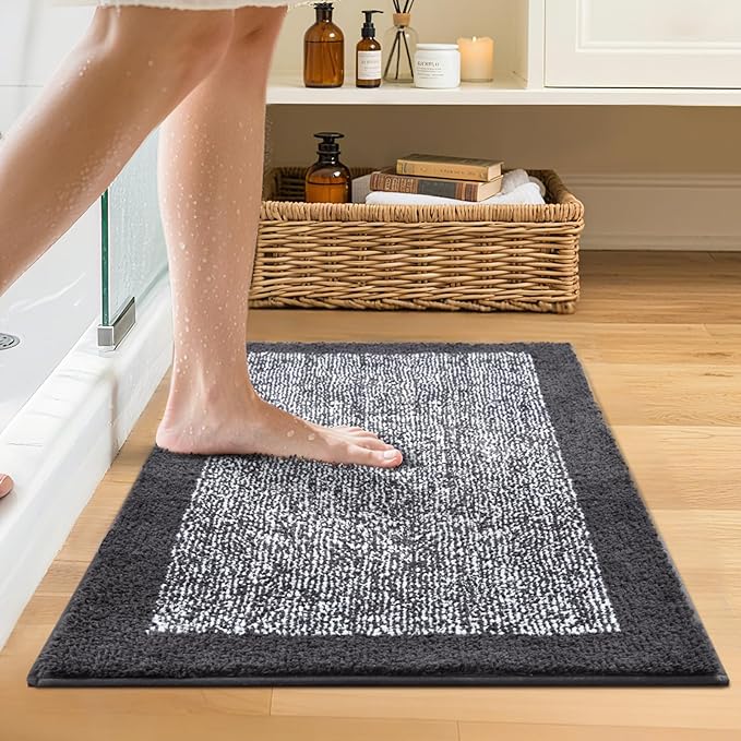 Bathroom Rugs 24x17 Non Slip Washable, Dark Grey Bath Mat for Bathroom Floor Tub, Soft Absorbent Quick Dry Mats for Shower, Bathtub,Home Decor