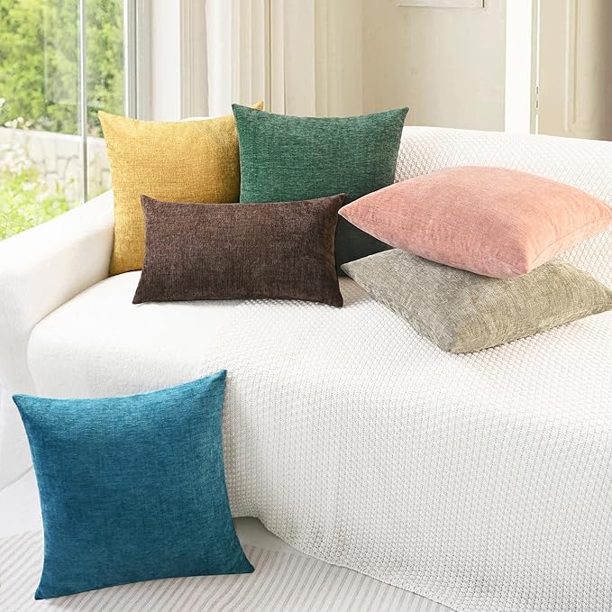CaliTime Christmas Throw Pillow Covers Decorative 16 X 16 Inches Pack of 2 Cozy Chenille Cushion Cases for Couch Sofa Bed Living Room Home Dark Green