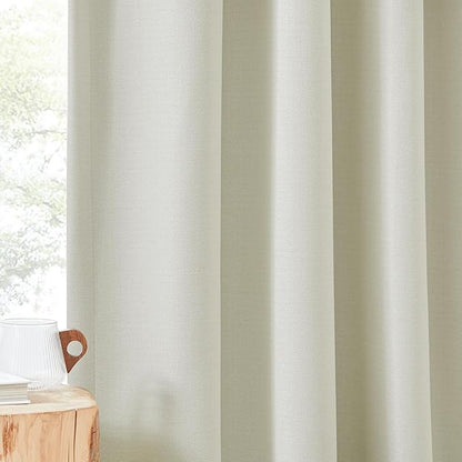 NICETOWN Thick Faux Linen Bedroom Curtains 108 inches Long, Room Darkening Dual Rod Pockets & Hook Belt Thermal Curtains Noise Dampening Drapes for Living Room, Natural, W52 x L108, 2 Panels