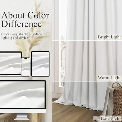 Guken White 100% Blackout Curtains 105 Inch Length 2 Panels Set for Living Room Bedroom Back Tab Thermal Insulated Black Out Drapes Room Darkening Window Curtains 52x105