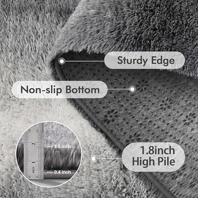 Area Rugs for Living Room, Tie-Dyed 5x7 Feet Soft Fluffy Shagg Plush Rug High Pile Large Indoor Modern Non-Slip Floor Carpet for Bedroom Nursery Kids Home Room Dorm Decor Aesthetic Grey White Gradient
