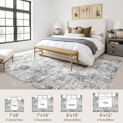8x10 Area Rug Living Room Rugs - Washable Neutral Modern Abstract Soft Thin Rug Indoor Floor No Slip Rug Carpet for Bedroom Under Dining Table Home Office Decor - Grey