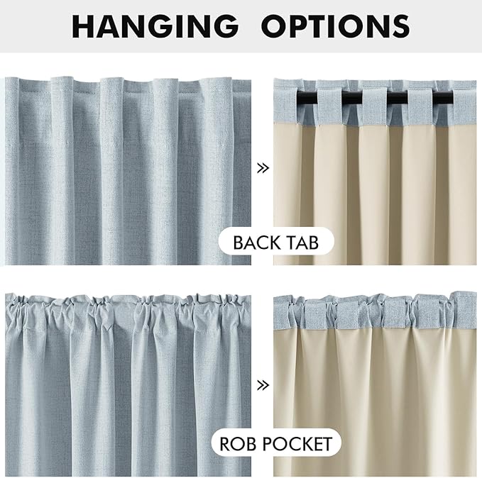 MIULEE 100% Blackout Linen Curtains for Bedroom, Chambray Blue Solid Luxury Decor Thermal Insulation Room Darkening Drapes for Living Room Nursery Back Tab Rod Pocket 42 x 84 Inches, 2 Panels