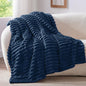 BEDELITE Twin Blanket for Couch & Bed, 300GSM Soft & Warm Fleece Blanket, Decorative and Giftable Striped Navy Blankets for Women, Men, 60"x80"