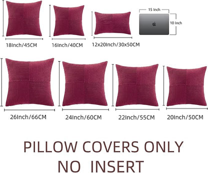 Fancy Homi 2 Packs Burgundy Red Decorative Throw Pillow Covers 18x18 Inch for Living Room Couch Sofa, Boho Christmas Home Decor, Soft Corss Corduroy Patchwork Textured Square Cushion Case 45x45 cm