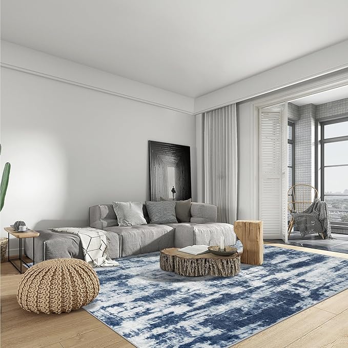 8x10 Area Rugs Washable Rug: Modern Abstract Living Room Rug Soft Anti-Skid Thin Carpet Indoor Floor Non-Shedding Carpets for Bedroom Dining Room Farmhouse Nursery Home Office Blue Grey