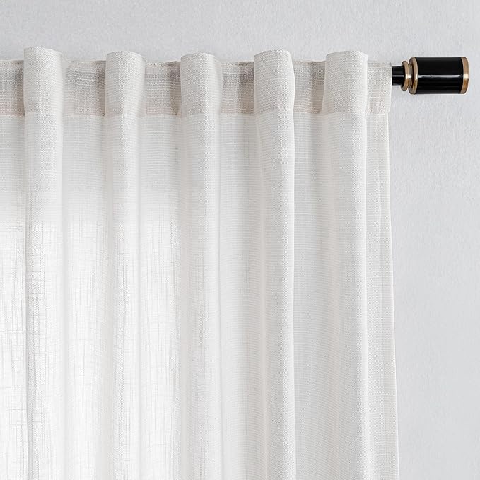 MYSKY HOME 90 Inch Natural Curtains for Sliding Glass Door Windows, Living Room Decoration Cotton Drapes Soft Comfortable Touch Farmhouse Country Patio Treatment Set, Beige White, 100" Width, 1 Panel