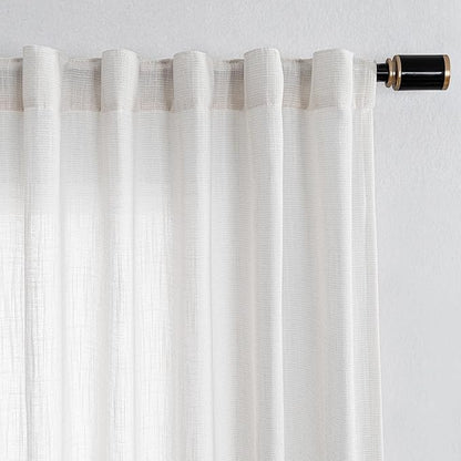 MYSKY HOME 90 Inch Natural Curtains for Sliding Glass Door Windows, Living Room Decoration Cotton Drapes Soft Comfortable Touch Farmhouse Country Patio Treatment Set, Beige White, 100" Width, 1 Panel