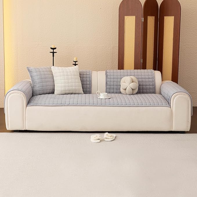 Velvet Couch Covers for Dogs, Dog Sectional Couch Covers, Pet Couchs Cover for 2-3 Seater, Couchs Protector for Dogs, Sectional Sofa Cover for Pet Washable(1PC,Light Grey,27.6"×70.9")