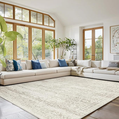 Washable Rugs 10x14 Area Rugs for Living Room,Rugs for Bedroom,Large Carpets,Ultra Soft Faux Wool Retro Dining Room Rug,Non Slip&Non-Shedding Low Pile Vintage Print Rug for Home Office Decor