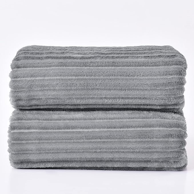 BEDELITE Fleece Blanket Queen Size – 3D Ribbed Jacquard Soft and Warm Decorative Fuzzy Blankets – Cozy, Fluffy, Plush Lightweight Throw Blankets for Couch, Bed, Sofa(Grey, 90x90 inches)