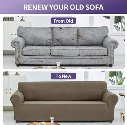 Joccun Stretch Couch Cover Slipcovers, 1-Piece Sofa Covers for 3 Cushion Couch Spandex Jacquard Washable Furniture Protector Cover for Living Room,Kids,Pets(Sofa,Fossil)