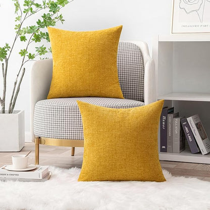 MIULEE Pack of 2 Mustard Yellow Throw Pillow Covers 18x18 Inch Soft Spring Chenille Pillow Covers for Sofa Living Room Couch Solid Dyed Cases