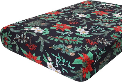 hyha Printed Couch Cushion Covers, Floral Sofa Covers Washable for 3 Cushion Couch, Stretch Pattern Outdoor Cushion Covers for Patio Furniture with Elastic Bottom(Large, Christmas Botanical)