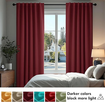 Deconovo Blackout Curtains, Thermal Insulated, W70 x L63 2 Panels, Back Tab, Machine Washable, Room-Darkening Drapes for Bedroom/Living Room Burgundy Red
