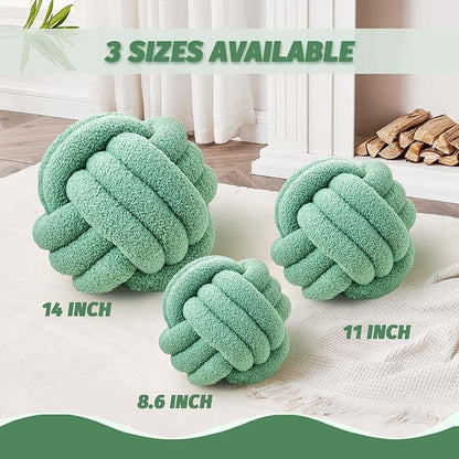 Uvvyui Knot Pillow Ball, Soft Home Decorative Pillows, Round Throw Pillow, Handmade Knotted Plush Pillow, Round Boucle Pillow Cushion (14 Inches Sage Green)