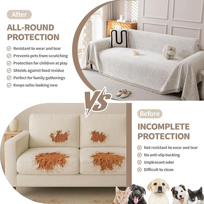 Couch Cover for Dogs, Boho Sofa Covers for 3 Cushion Couch, Chenille Slipcover for Pets Washable, L-Shape Sectional Couch Loveseat Cover Soft Throw Blankets with Tassels(71x102,Speckled Beige)