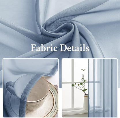 MIULEE 2 Panels Solid Color Sheer Window Curtains Elegant Window Voile Panels/Drapes/Treatment for Bedroom Living Room (54X96 Inches Dusty Blue)