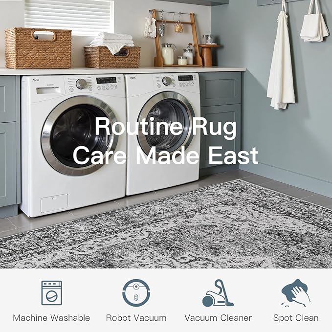 Lofus 5x7 Area Rugs for Living Room, Washable Area Rug, Rugs for Bedroom, Kitchen, Vintage Boho Carpet, Soft Non-Slip, Low Pile Large Area Rug for Office Dining Room, Vintage Dark Grey
