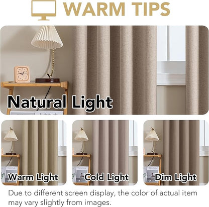 H.VERSAILTEX Linen Curtains 100% Blackout Curtains for Bedroom 96 inch Long Full Light Blocking Nature Linen Blended Window Curtains for Living Room Nickel Grommet (2 Panels, Heathered Sand)