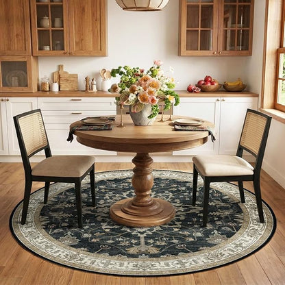 RELEANY Area Rugs Round 6ft Washable Non-Slip, Floral Vintage Distress Print Pattern Medallion Carpet for Living Room Bedroom Dining Room, Vintage Black Brown Neutral