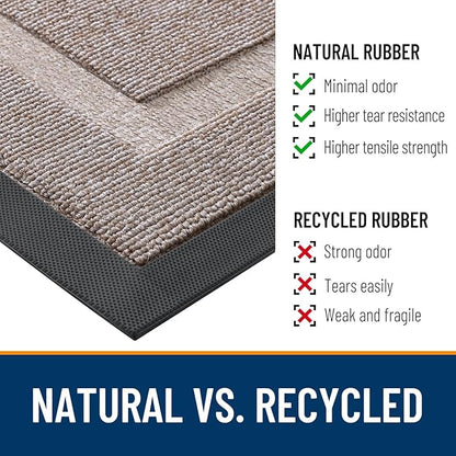 OLANLY Front Door Mat Indoor Outdoor Entrance, Waterproof All-Season, All-Weather Doormat, Sturdy Natural Rubber, Low Profile, Easy Clean Patio Porch Entryway Mat, 33x21, Camel