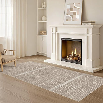 Nakagishi Area Rug Living Room Rugs: 3X8 Machine Washable Boho Large Neutral Farmhouse Stain Resistant Moroccan Indoor Floor Carpet for Bedroom Nursery Dorm Dining Room Home-Dark Brown