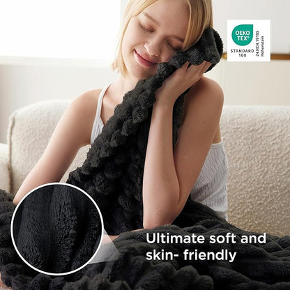 Bedsure GentleSoft Twin Blanket for Couch - Cozy Soft Blankets for Women, Cute Small Fleece Throws for Girls, Black, 60x80 Inches