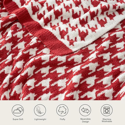 Snuggle Sac Ultra Soft Throw Blanket for Couch, Cozy Knitted Blankets, Fuzzy Knit Throws for Sofa, Bed, Home Decor, Houndstooth Red 50"x60"