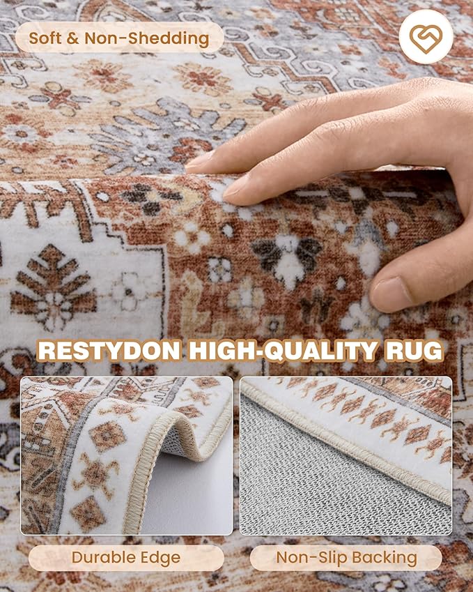 Entryway Rug - 2x3 Washable Rug Runner for Bathroom, Laundry Room, Kitchen, Soft Vintage Hallway Runner for Bedroom, Non-Slip Door Mat Indoor Entrance(Orange,2'x3')