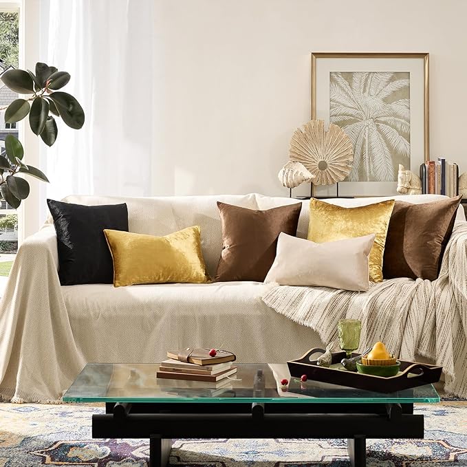 GIGIZAZA Decorative Couch Throw Pillow Covers,Set of 2 Gold Square Pillow Cushion Covers 22x22,Pillow Cases Velvet Pillow Covers