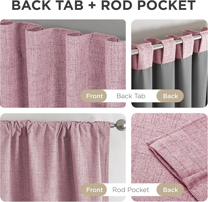 Joydeco Linen Blackout Curtains for Bedroom - 100% Light Blocking 1 Panels, Pink Drapes 70" W x 108" L, Thermal Insulated Room Darkening Curtains for Living Room, Rod Pocket & Back Tabs