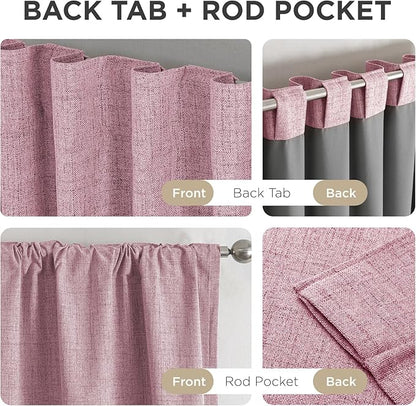 Joydeco Blackout Curtains for Bedroom - 108 Inch Long 100% Light Blocking 2 Panels Set Pink Drapes, Thermal Insulated Room Darkening Curtains, Linen Textured for Living Room, Rod Pocket & Back Tabs