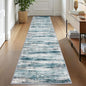 KOZYFLY Modern Abstract Kitchen Runner Rug, 2x10 Washable Rug Runner Non-Slip Soft Striped Hallway Runner Rugs, Light Blue Print Carpet Runner for Entryway Bathroom Laundry Room Foyer