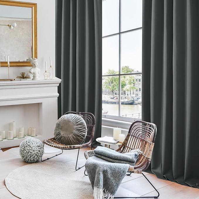 Deconovo Room Darkening Curtains Back Tab and Rod Pocket Curtains Thermal Insulated Blackout Curtains for Living Room 52Wx72L Inch Dark Grey Set of 2