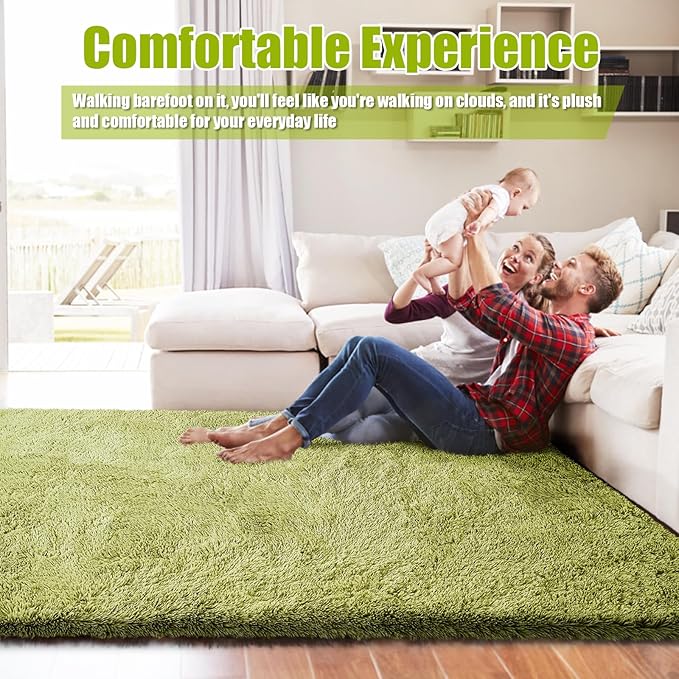 9x12 Fluffy Area Rugs for Living Room,Large Fuzzy Shag Area Rug for Bedroom,Grass Green Soft Non-Shedding Indoor Plush Carpet for Kids Bedroom Nursery Home Decor
