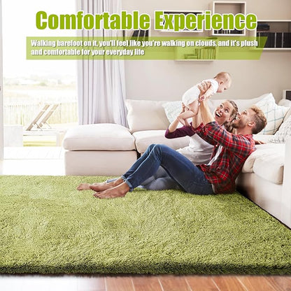 9x12 Fluffy Area Rugs for Living Room,Large Fuzzy Shag Area Rug for Bedroom,Grass Green Soft Non-Shedding Indoor Plush Carpet for Kids Bedroom Nursery Home Decor