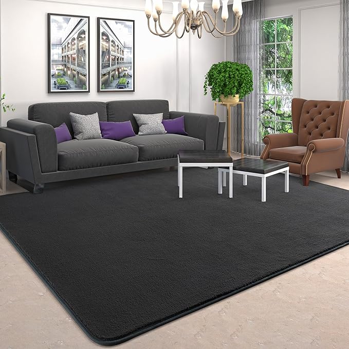 AROGAN Modern Shag Area Rug for Living Room, 6x9 Feet Washable Rugs for Bedroom, Indoor Floor Carpet, Plush Memory Foam Bedside Rugs for Kids Girls Teens Low Pile Decor, Dark Grey