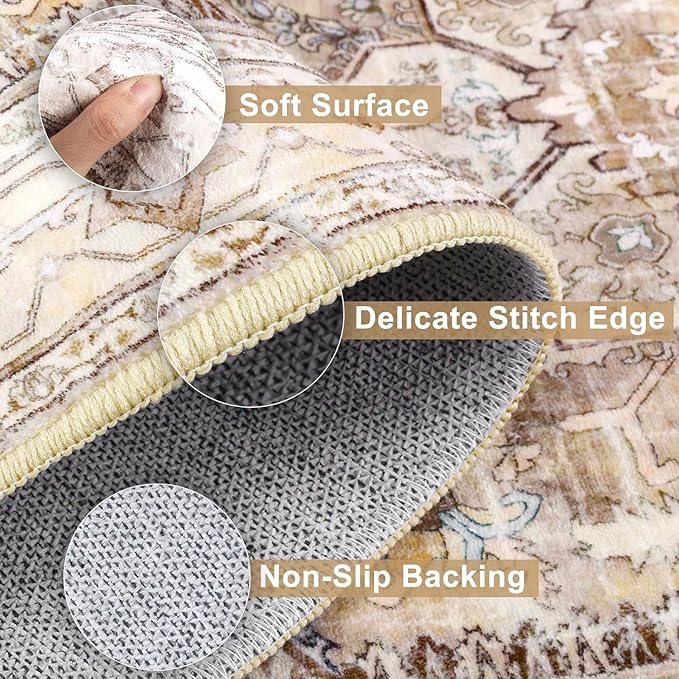 Yamaziot Washable Runner Rug, 2'3" x 14' Non-Slip Boho Vintage Hallway Rug Runner with Rubber Backing, Stain Resistant Low Pile Distressed Carpet Runner for Bedroom, Kitchen, Laundry, Entrance