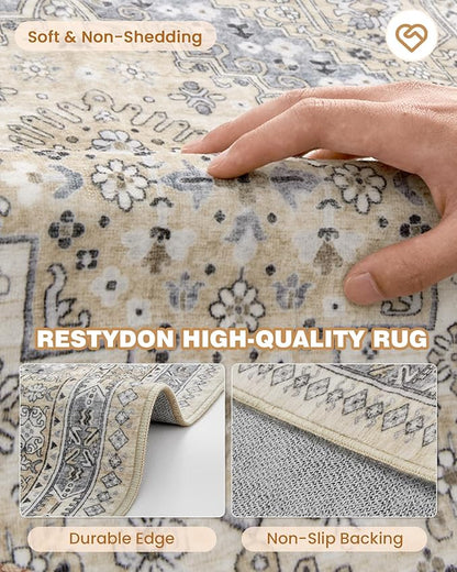 3x10 Runner Rug Non Slip Washable for Entryway, Front Porch, Vintage Hallway Runner for Laundry Room, Bedroom, Stain Resistant Thin Indoor Kitchen Mats for Floor(Beige,3'x10')