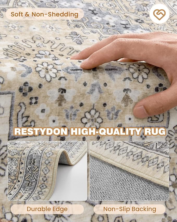 Entryway Rug - 2x3 Washable Rug Runner for Bathroom, Laundry Room, Kitchen, Soft Vintage Hallway Runner for Bedroom, Non-Slip Door Mat Indoor Entrance(Beige,2'x3')