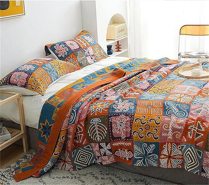 MSGKV Boho Throw Blanket 90''x98'' 100% Cotton Spring Blanket for Couch Bed, Muslin Bed Quilts Home Decor Gift for All Seasons