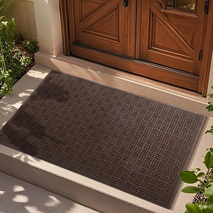 Mibao Front Door Mat Indoor Outdoor Entrance, Dirt Trapping Waterproof All-Season, All-Weather Doormat, Non-Slip Durable Natural Rubber Low Profile Easy Clean Patio Entrance Mat, 47" x 31.5", Coffee
