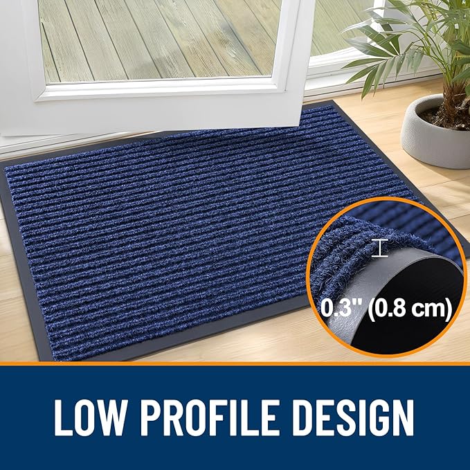 OLANLY Front Door Mat Indoor Outdoor Entrance, 2-Pack 33 x 21 Inch, Waterproof Heavy Duty Doormat, Fade Resistant, Low Profile, Easy Clean Patio Porch Welcome Floor Mats for Entry, Blue